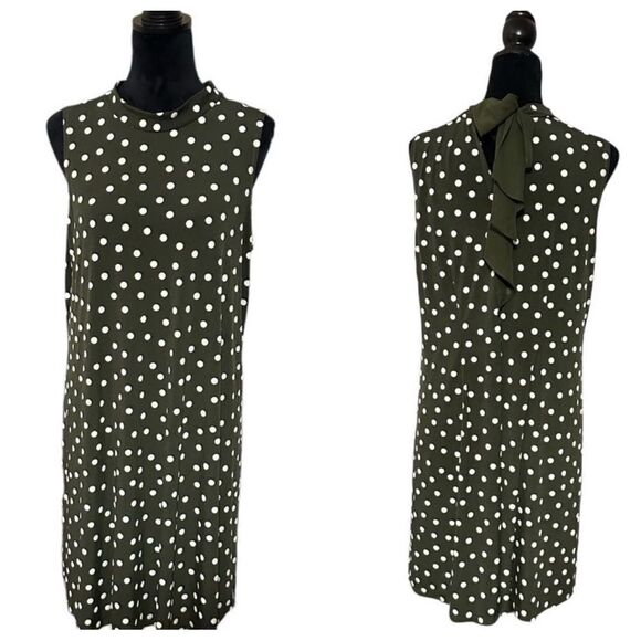 Signature by Robbie Bee Olive Green Polka Dot A-Line Dress Sz L Excellent Cond. - Picture 1 of 7